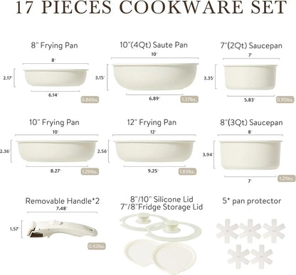 17pcs Pots and Pans Set, Nonstick Cookware Set Detachable Handle