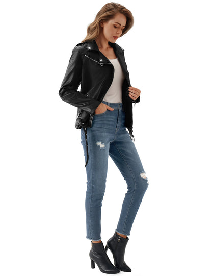 Women's Faux Leather Jacket Black Motorcycle