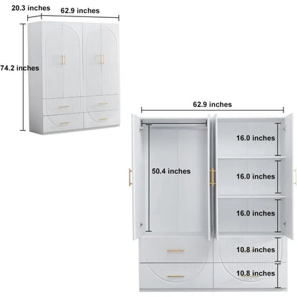 H 4 Doors 4 Drawers White Wardrobe Wood Wardrobe Armoire Closet