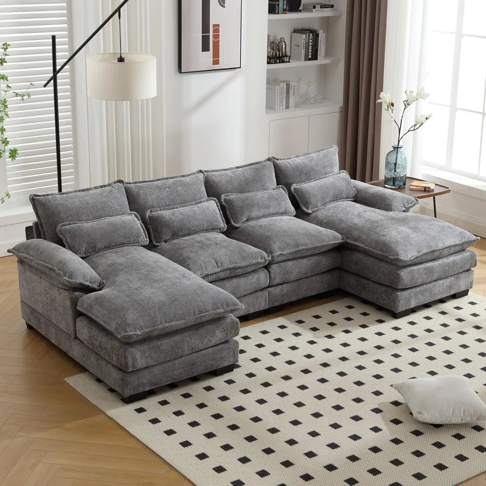 Sectional & U Shaped Sofa Couch for Modern Chenille, with Double Chaise