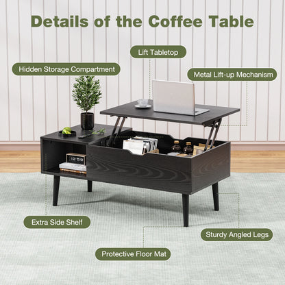 Lift Top Coffee Wood Dining Tables With Adjustable Storage Shelf