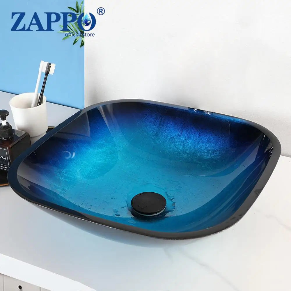 Bathroom Vessel Sink with Waterfall Black Faucet