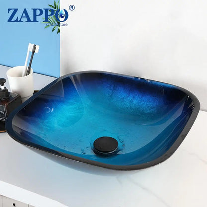 Bathroom Vessel Sink with Waterfall Black Faucet