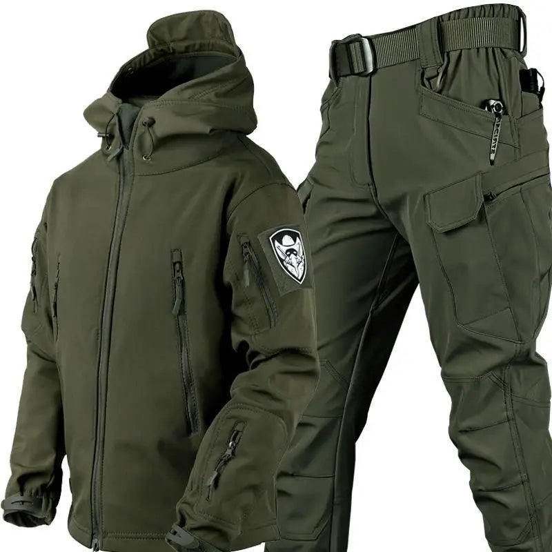 Outdoor Shark Skin Warmth Jackets Pants Set Men Tactical Camo