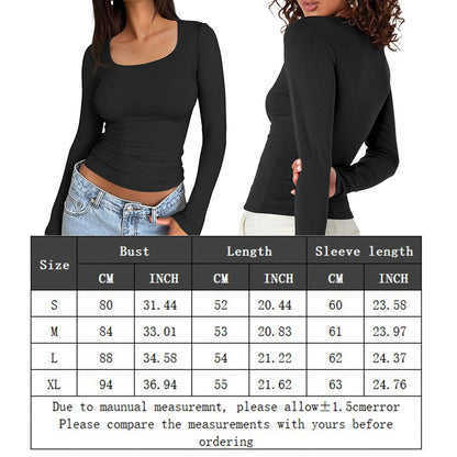 Women Long Sleeve Shirts Solid Color Crew Neck Casual Shirt Outfit