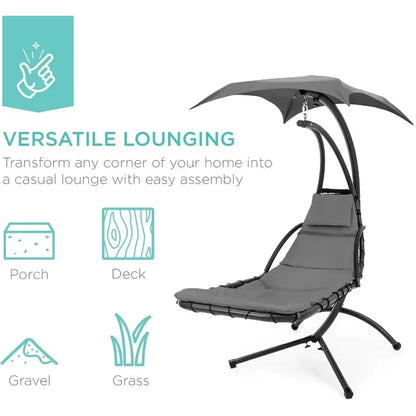 Outdoor Hanging Curved Steel Chaise Lounge Chair Swing