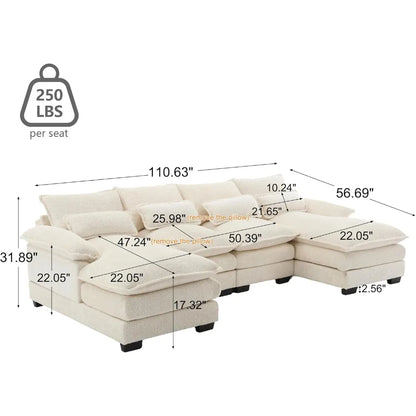 Sectional & U Shaped Sofa Couch for Modern Chenille, with Double Chaise