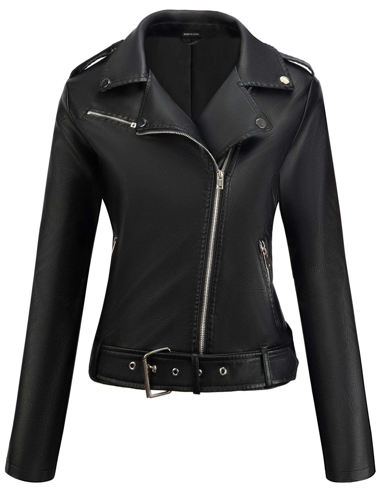 Women's Faux Leather Jacket Black Motorcycle