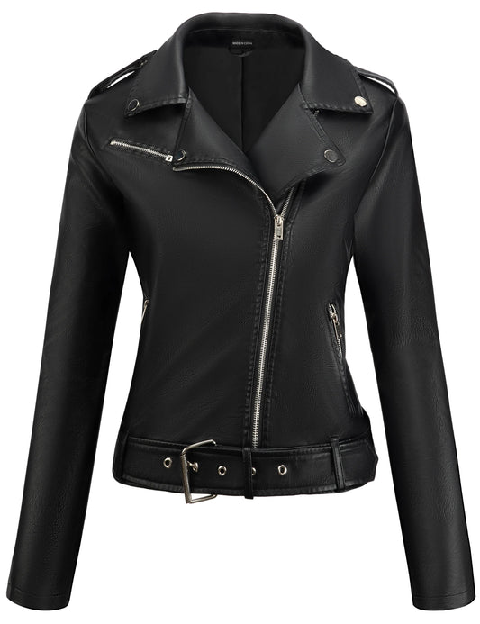 Women's Faux Leather Jacket Black Motorcycle