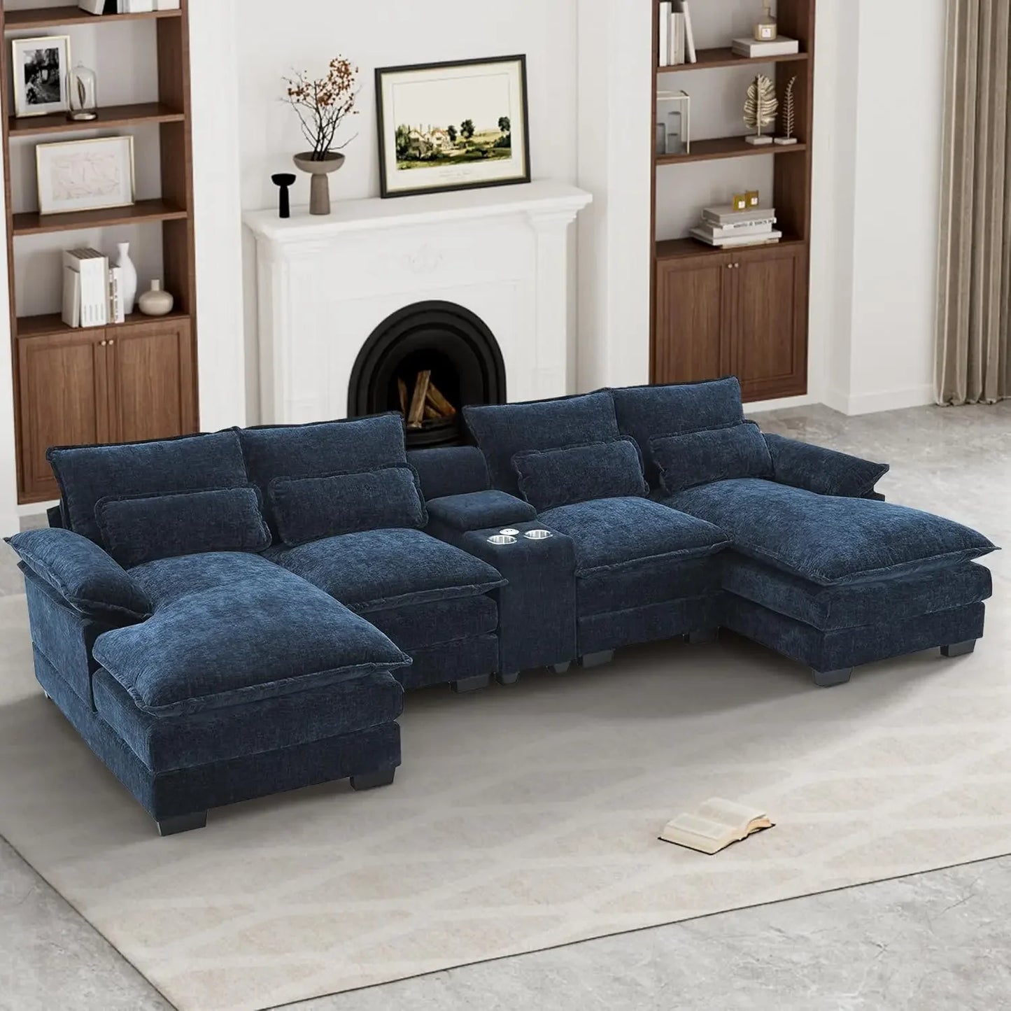 Sectional Sofa Cloud Couch for Living Room, Modern Fluffy Chenille