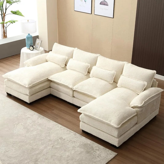 Sectional & U Shaped Sofa Couch for Modern Chenille, with Double Chaise