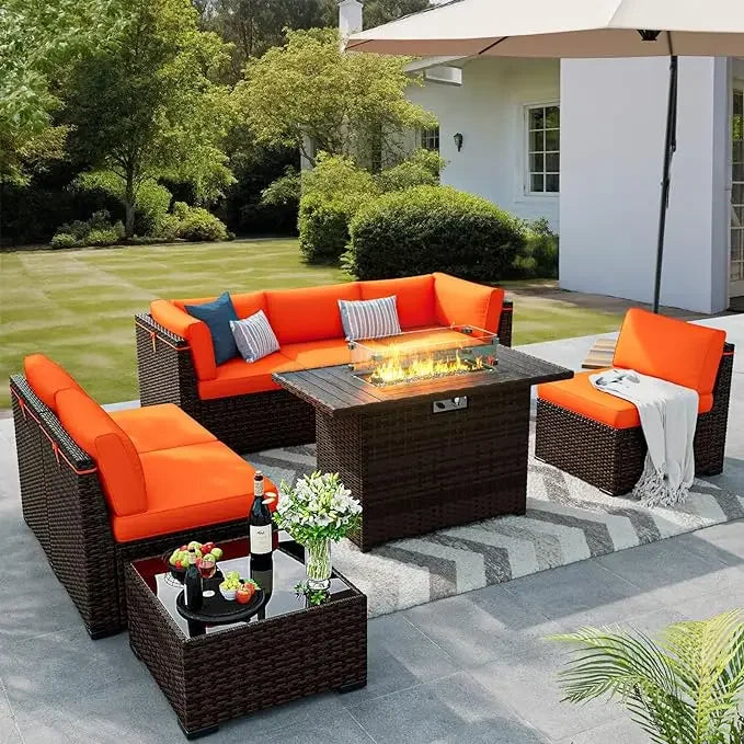 8 Pieces Outdoor Patio Furniture Set with 44" Fire Pit