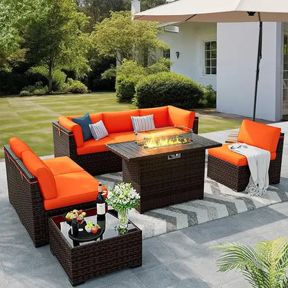 8 Pieces Outdoor Patio Furniture Set with 44" Fire Pit