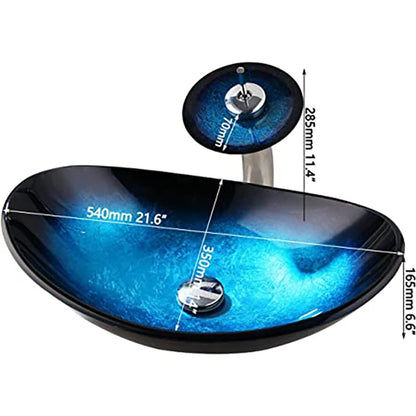 Bathroom Vessel Sink with Waterfall Black Faucet