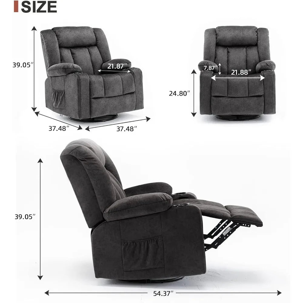 Recliner Chair Massage Rocker with Heated Swivel