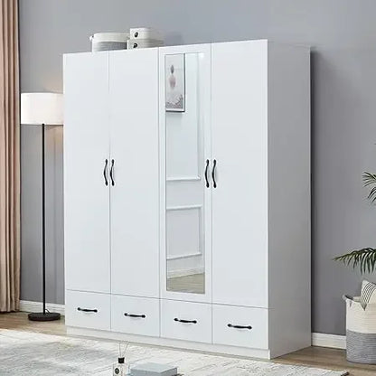 H 4 Doors 4 Drawers White Wardrobe Wood Wardrobe Armoire Closet