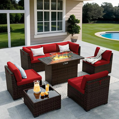 8 Pieces Outdoor Patio Furniture Set with 44" Fire Pit