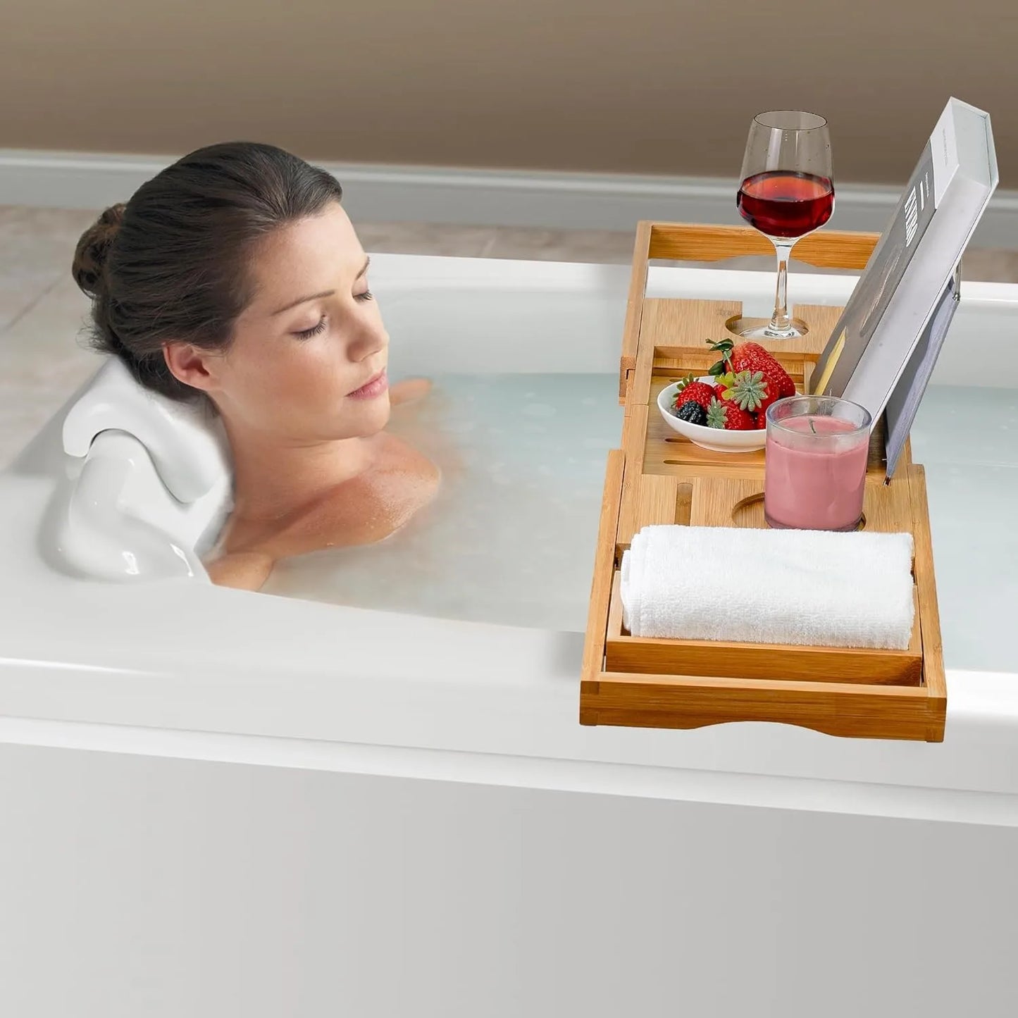 Bamboo Bathtub Caddy Bath Tray for Tub,