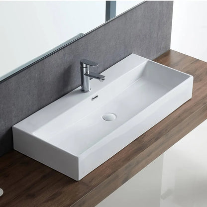 Porcelain Vanity Floating Sink Art Basin Trough With Overflow