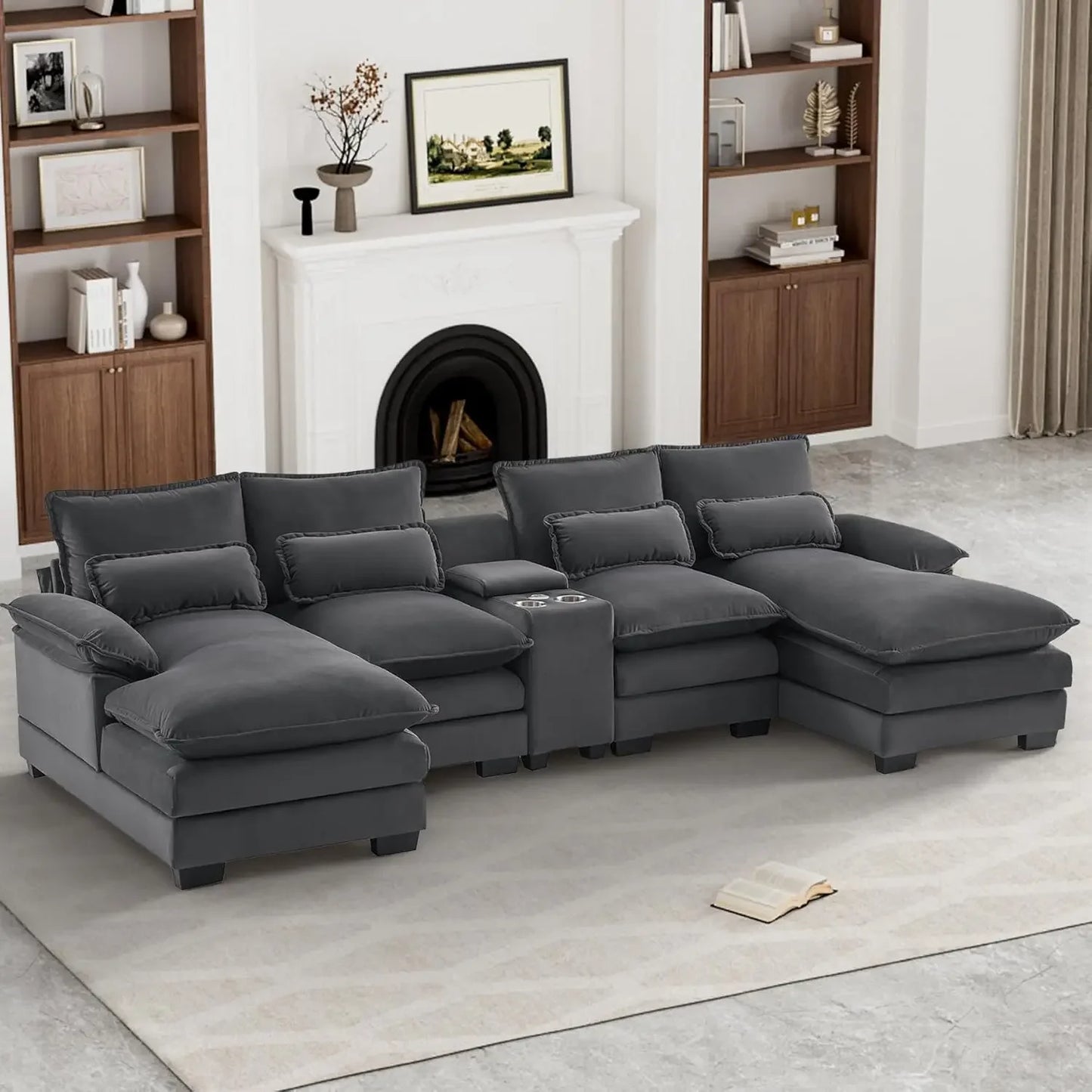 Sectional Sofa Cloud Couch for Living Room, Modern Fluffy Chenille