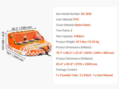 Towable Tube for Boating 1-4 Riders Inflatable Boat Tubes