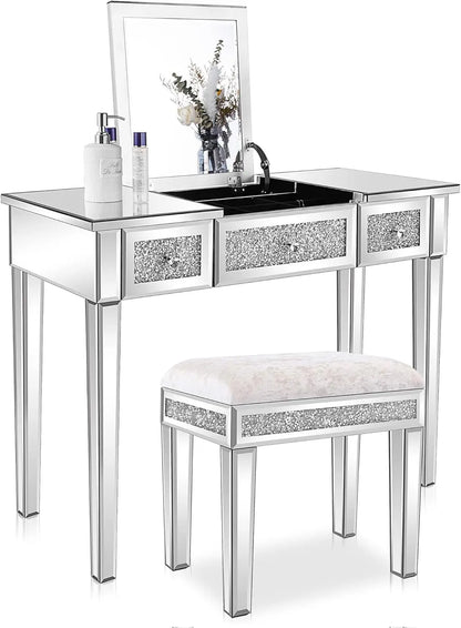 Mirrored Vanity Desk with Drawers Bedroom Makeup Table