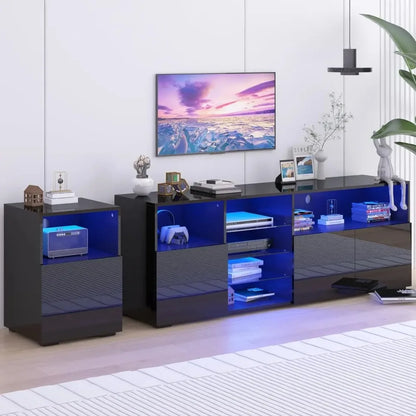 LED Lights TV  High Glossy Modern Console Entertainment Center with Storage