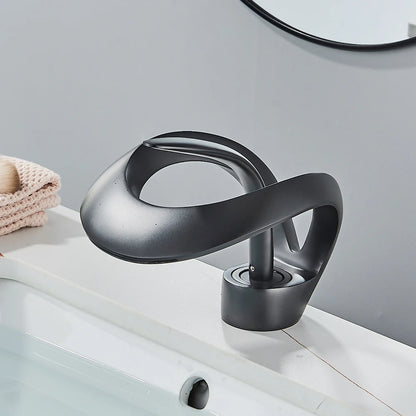 Matte Black Bathroom Basin Faucet Brass Single Handle Waterfall