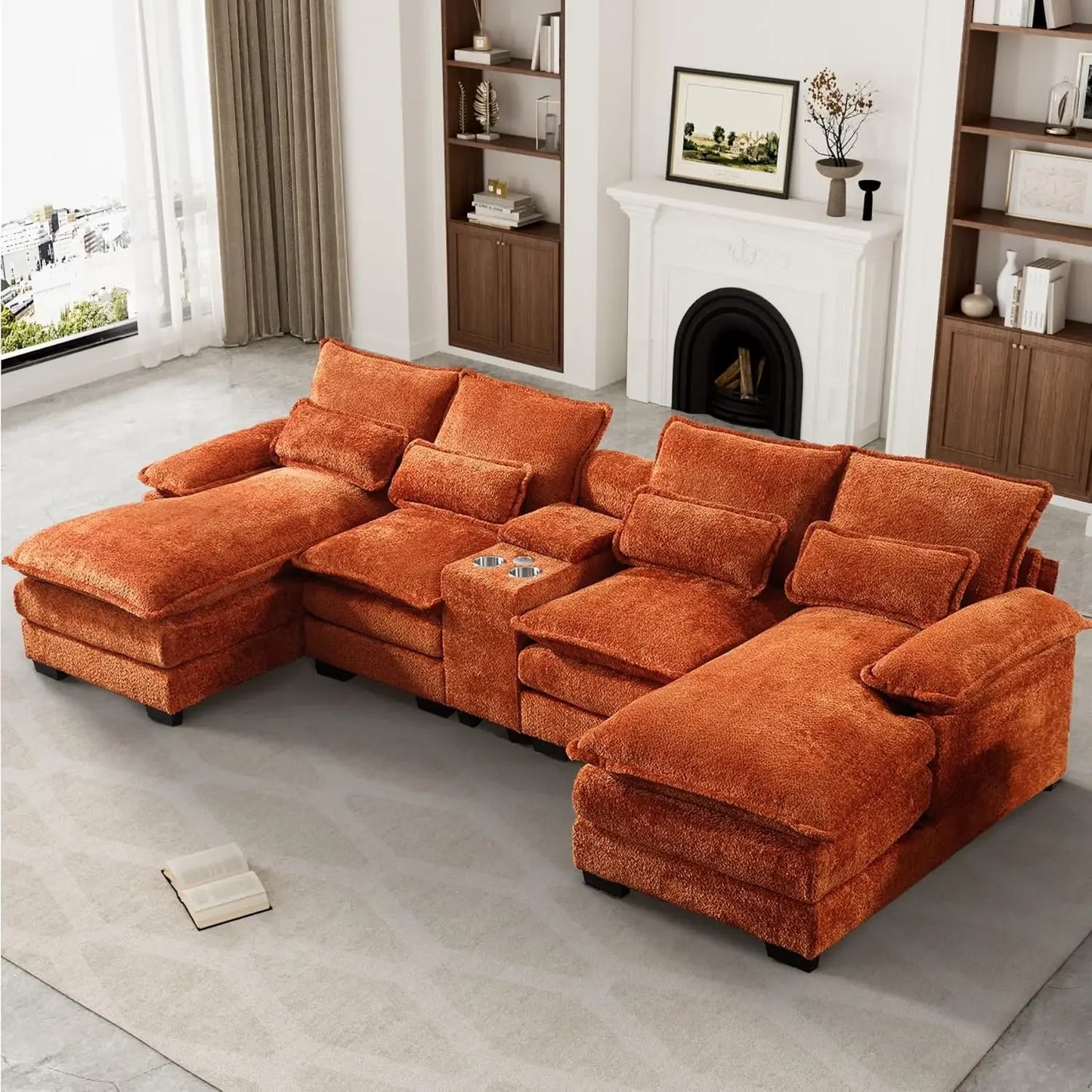 Sectional Sofa Cloud Couch for Living Room, Modern Fluffy Chenille