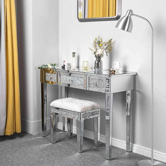 Mirrored Vanity Desk with Drawers Bedroom Makeup Table