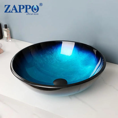 Bathroom Vessel Sink with Waterfall Black Faucet