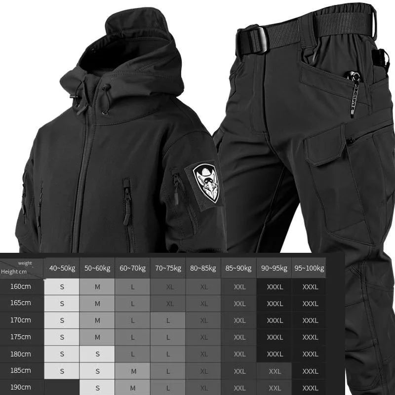 Outdoor Shark Skin Warmth Jackets Pants Set Men Tactical Camo