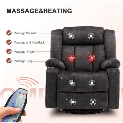 Recliner Chair Massage Rocker with Heated Swivel