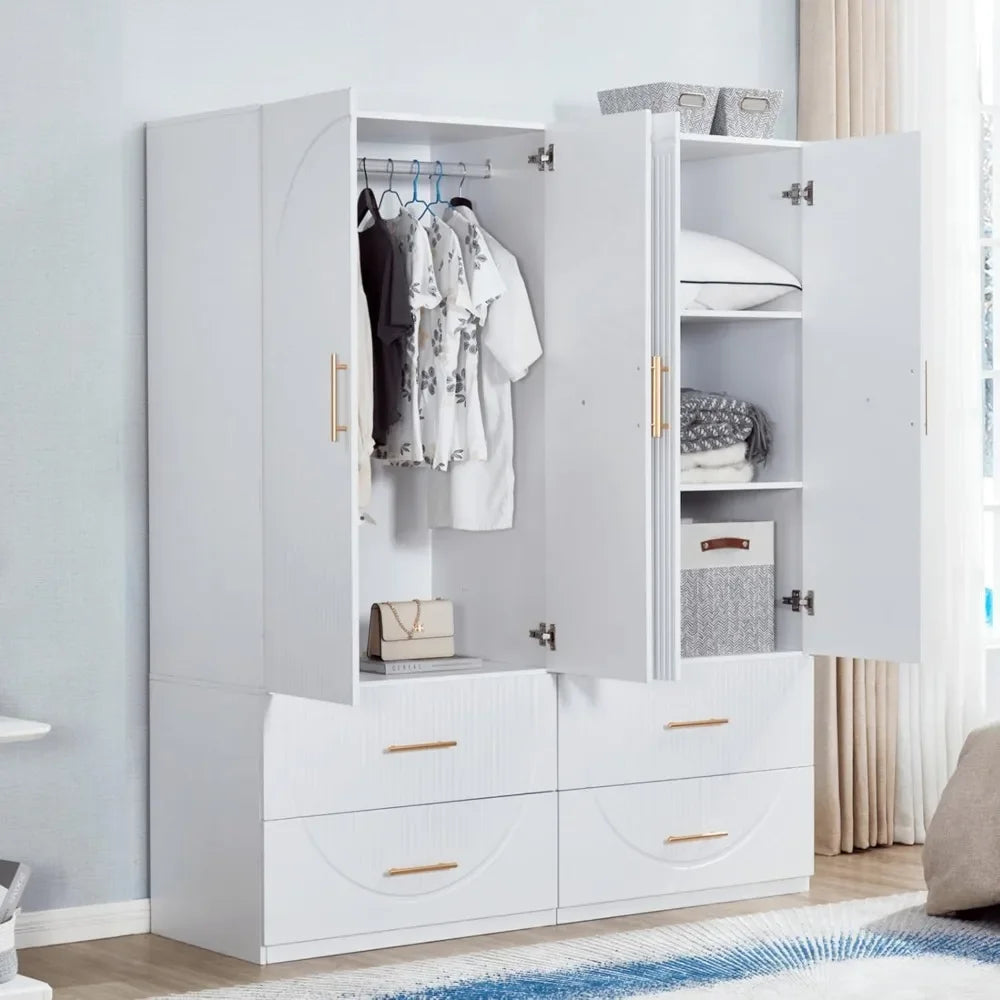 H 4 Doors 4 Drawers White Wardrobe Wood Wardrobe Armoire Closet