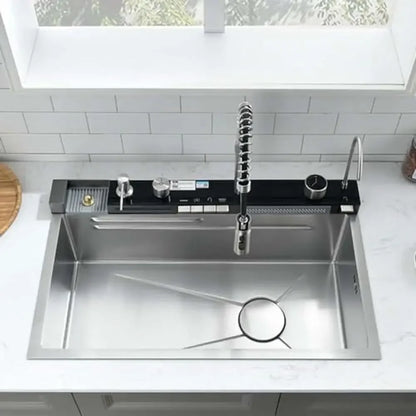 Waterfall Kitchen Sink with Pull-out Faucet Washer Soap Dispenser Filter