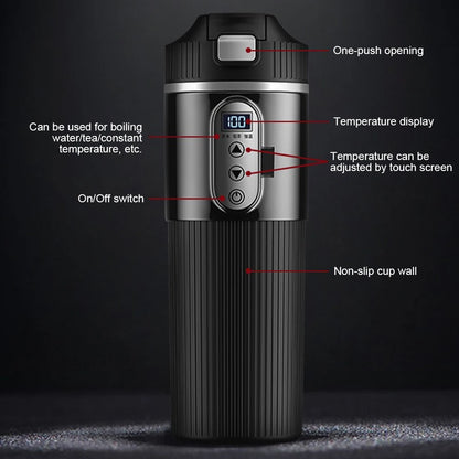 Electric Kettle Stainless Steel Portable Car Heating Cup Smart Mug