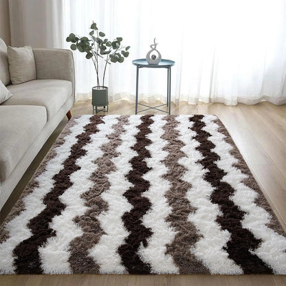 Soft Shaggy Rugs Plush Fluffy Carpets Stripe Brown