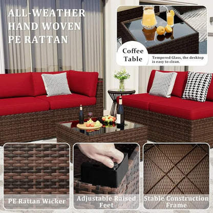 8 Pieces Outdoor Patio Furniture Set with 44" Fire Pit