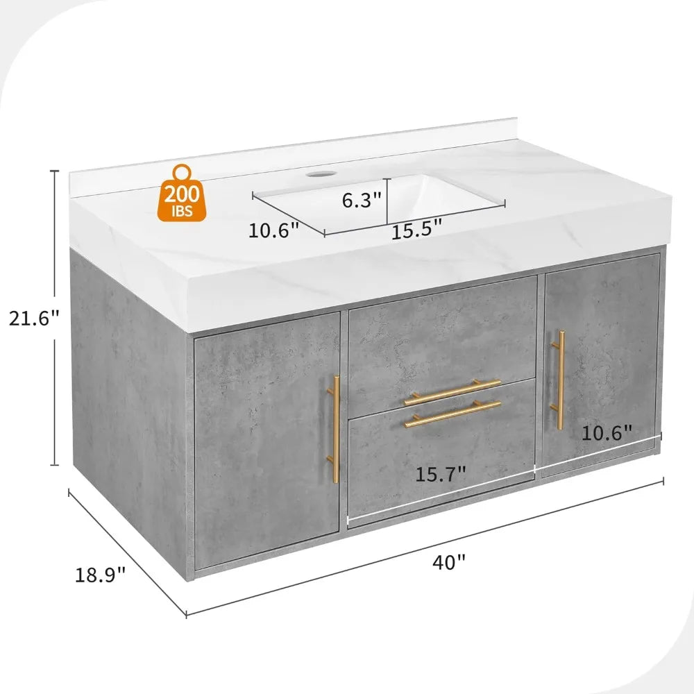 Bathroom , Wall Mounted Vanity with Sintered Stone Countertop