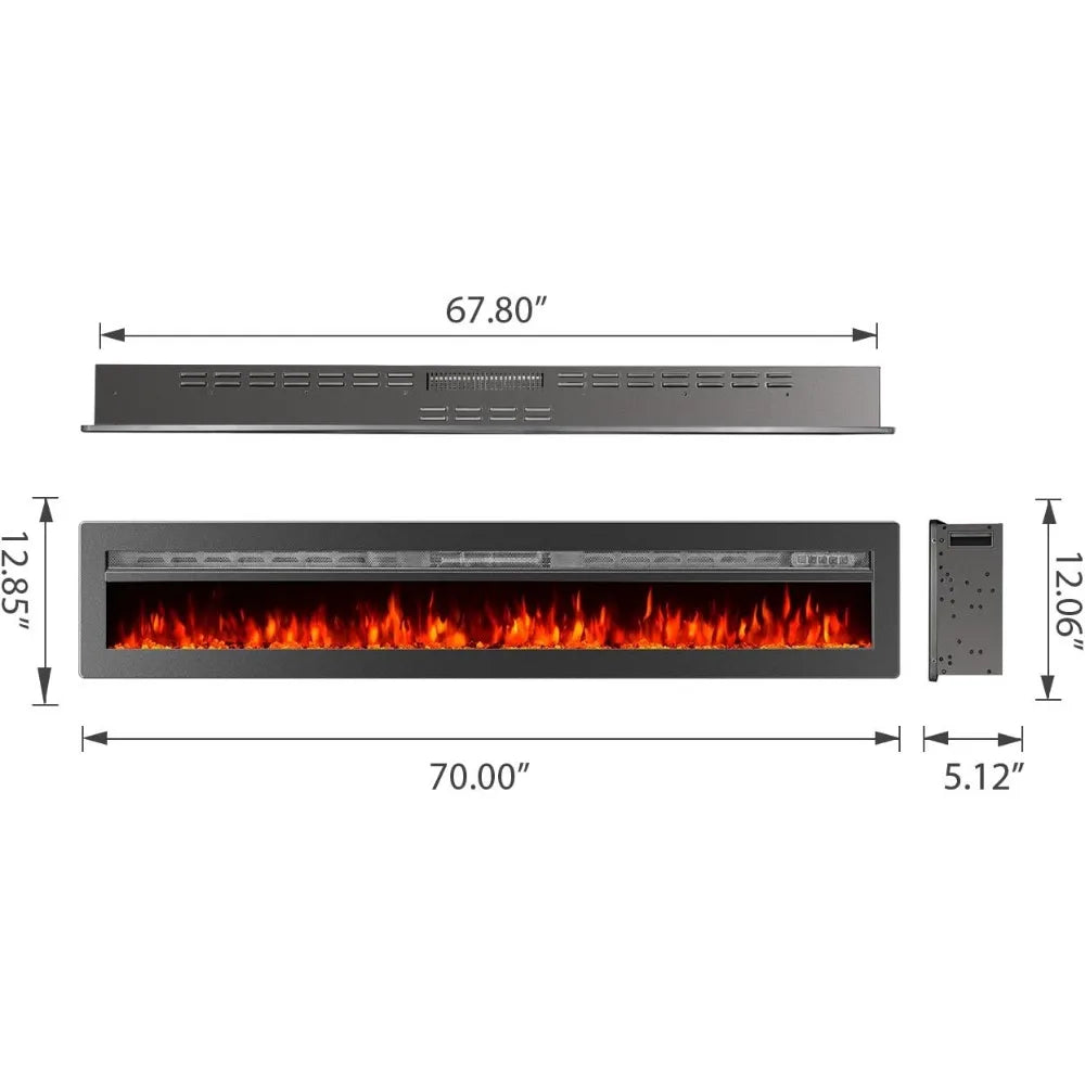 Wall Recessed Electric Fireplace 9 Changeable Color with Remote