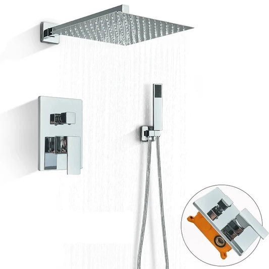 Chrome Rainfall Shower Faucet Bathroom Set