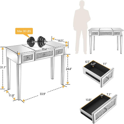 Mirrored Vanity Desk with Drawers Bedroom Makeup Table