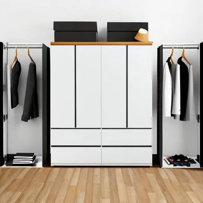 4 Doors 4 Drawers White Wardrobe Armoire Closet