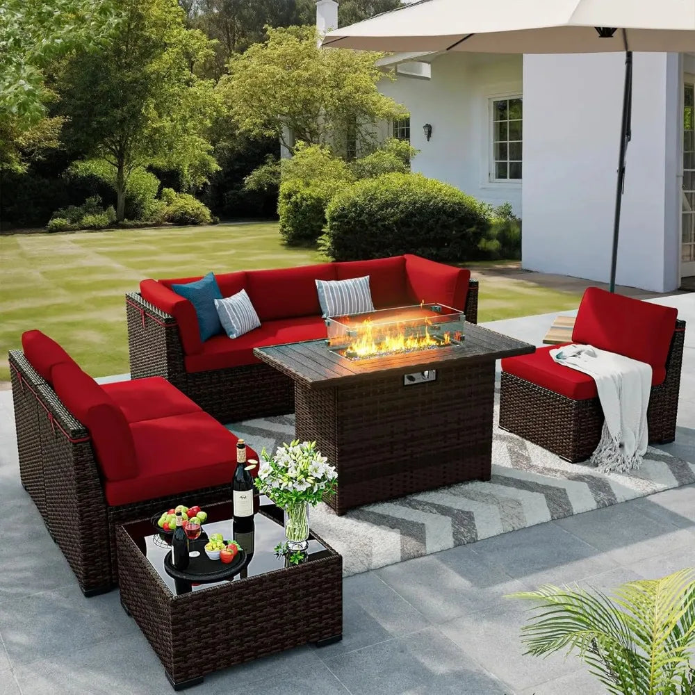 8 Pieces Outdoor Patio Furniture Set with 44" Fire Pit