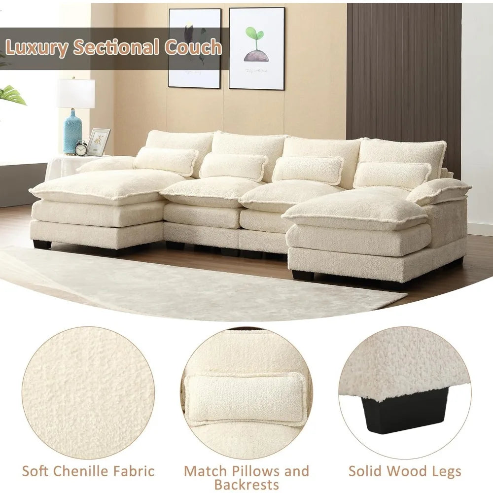 Sectional & U Shaped Sofa Couch for Modern Chenille, with Double Chaise