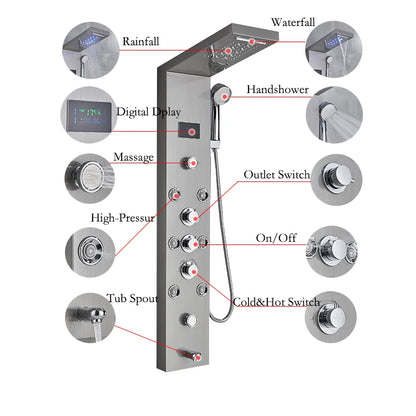 LED Light Rainfall Bathroom Shower Faucet Set Temperature Screen