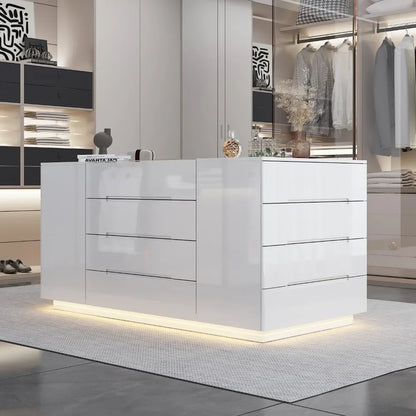 Wardrobe  Armoire Bedroom Island with LED Light,