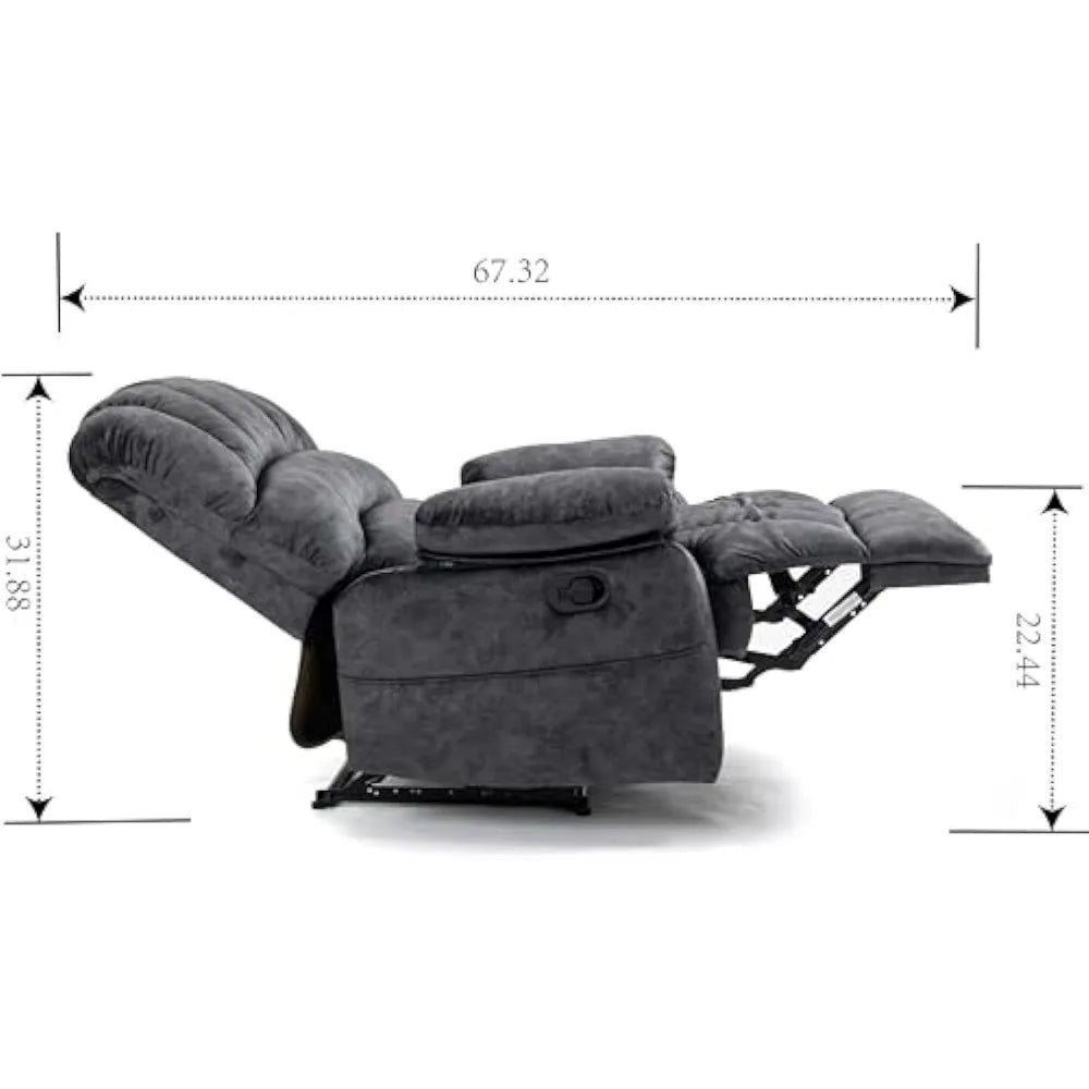 Large, Soft, Extra Wide Overstuffed Arm and Back, Single Sofa Chair for Living Room Bedroom,Gray, Manual Recliner