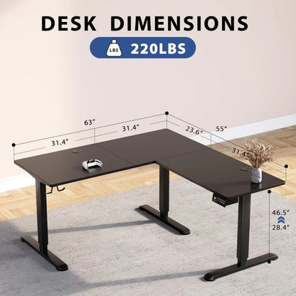 L-Shaped Electric Standing Desk, Adjustable Corner Table