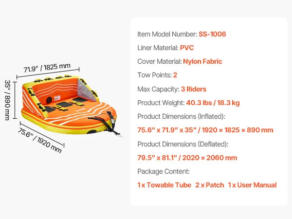 Towable Tube for Boating 1-4 Riders Inflatable Boat Tubes
